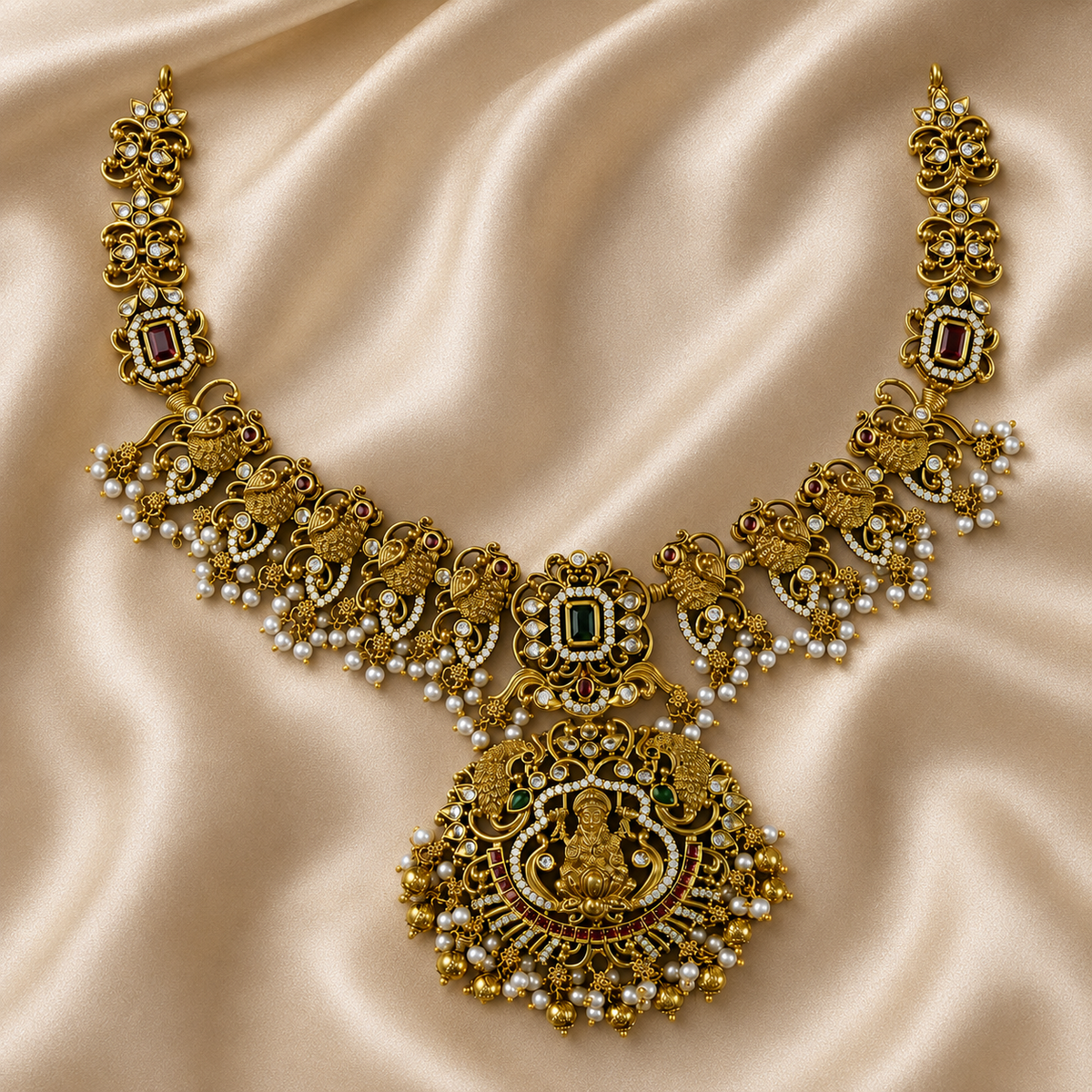 Lakshmi Peacock Antique Temple Necklace Set