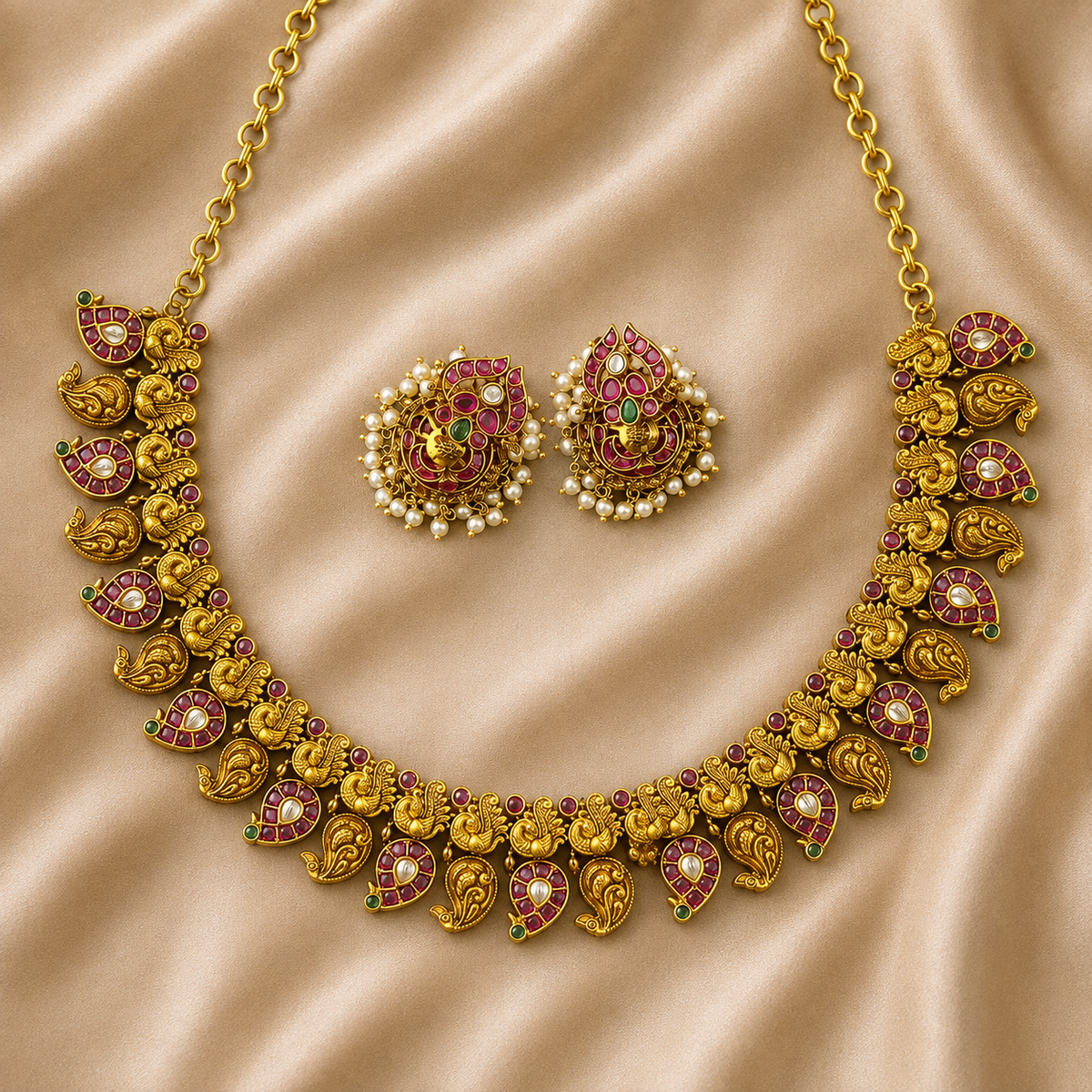 Ruby Peacock Antique Necklace Set