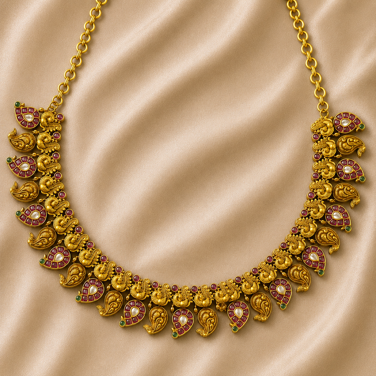 Ruby Peacock Antique Necklace Set