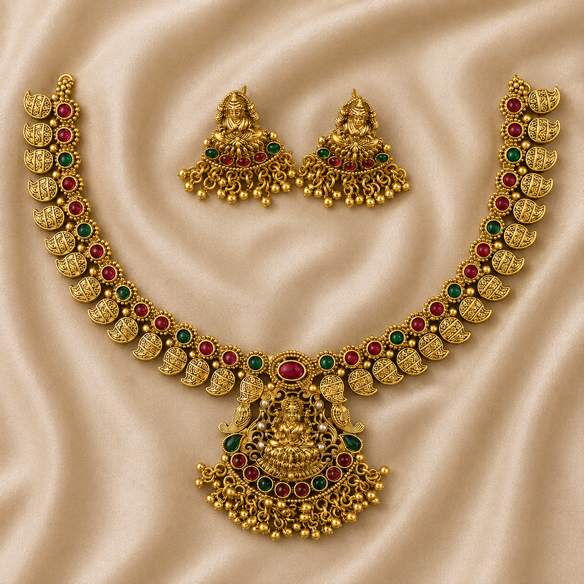 Lakshmi Antique Coin Temple Necklace Set
