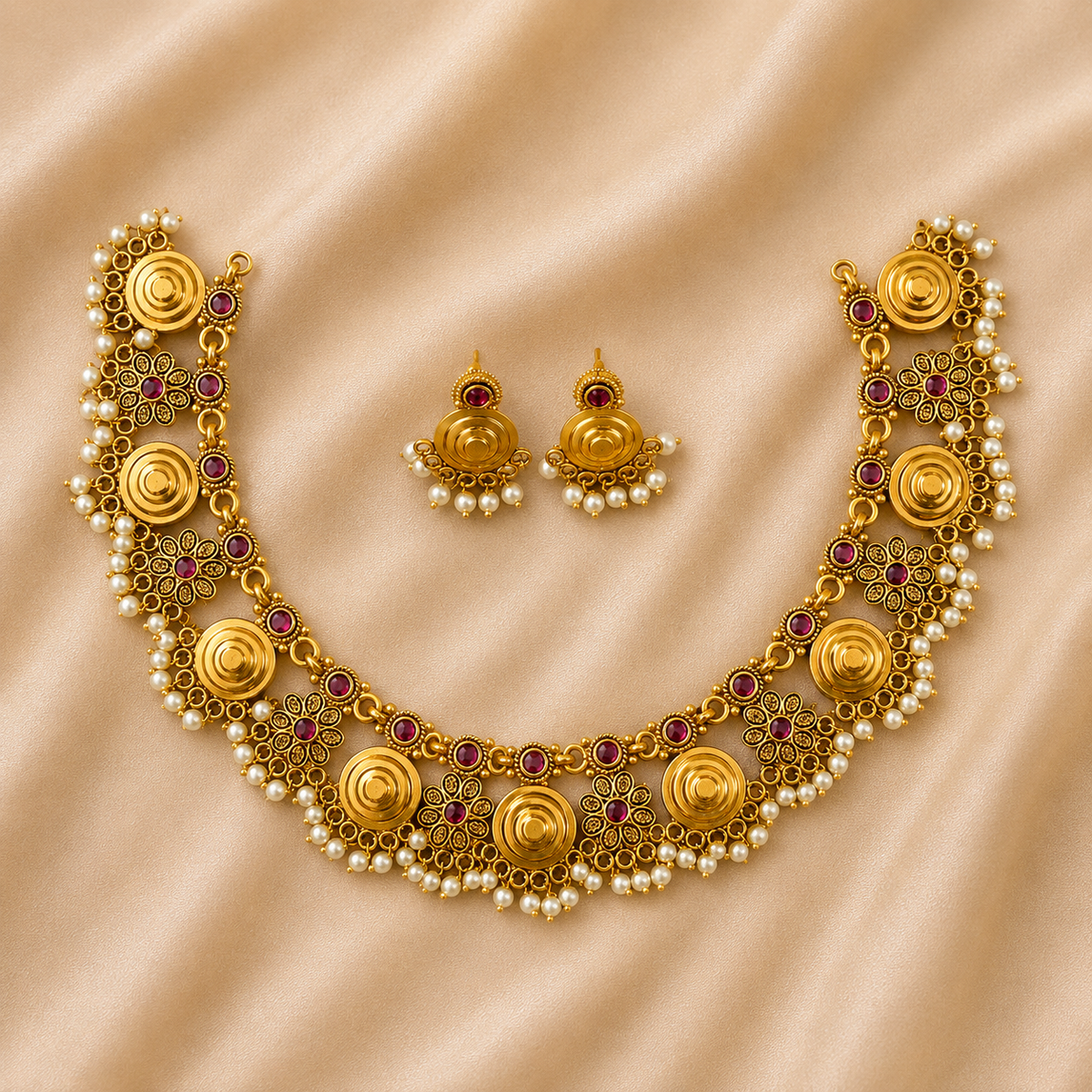 Antique Gold Coin Floral Choker Set