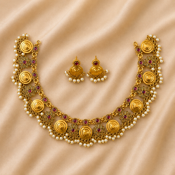 Antique Gold Coin Floral Choker Set