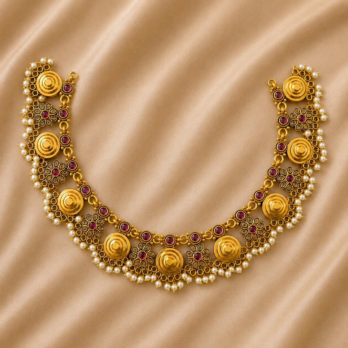 Antique Gold Coin Floral Choker Set