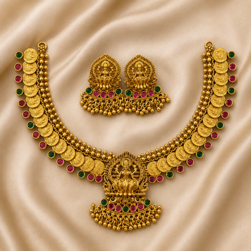 Lakshmi Coin Ruby Antique Necklace Set