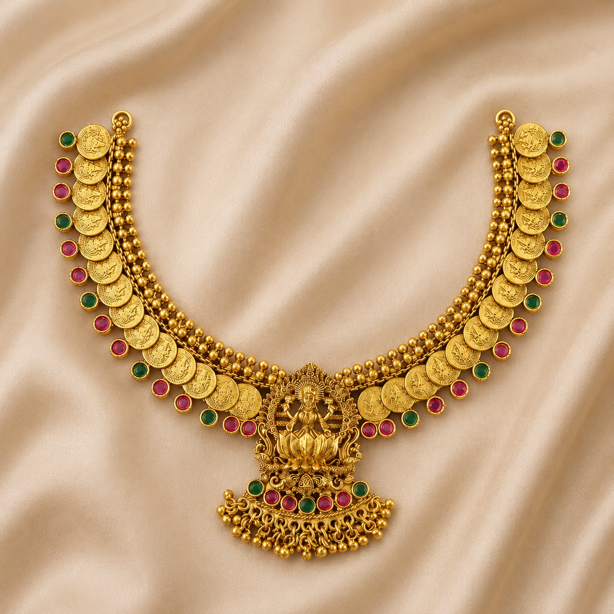 Lakshmi Coin Ruby Antique Necklace Set