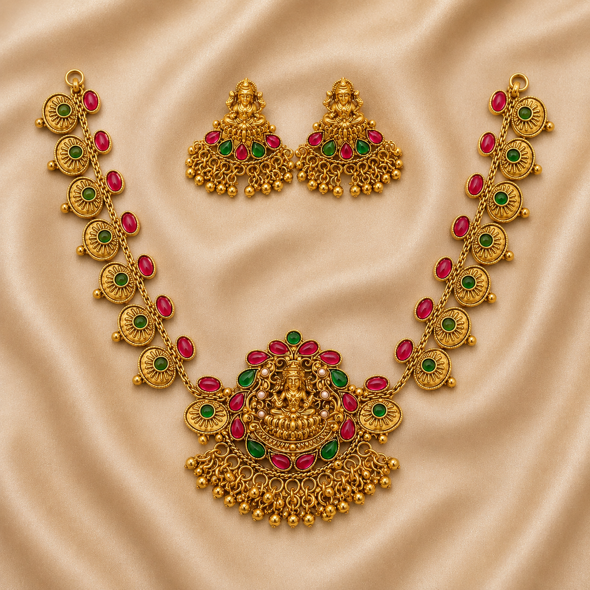 Lakshmi Ruby Emerald Antique Necklace Set
