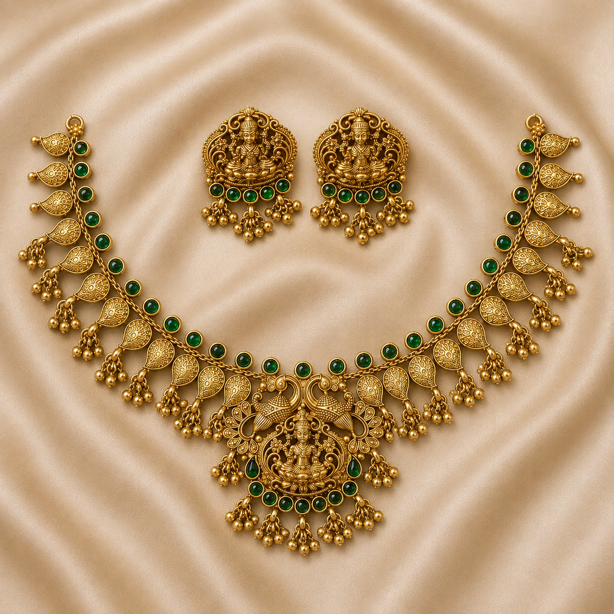 Lakshmi Emerald Antique Necklace Set