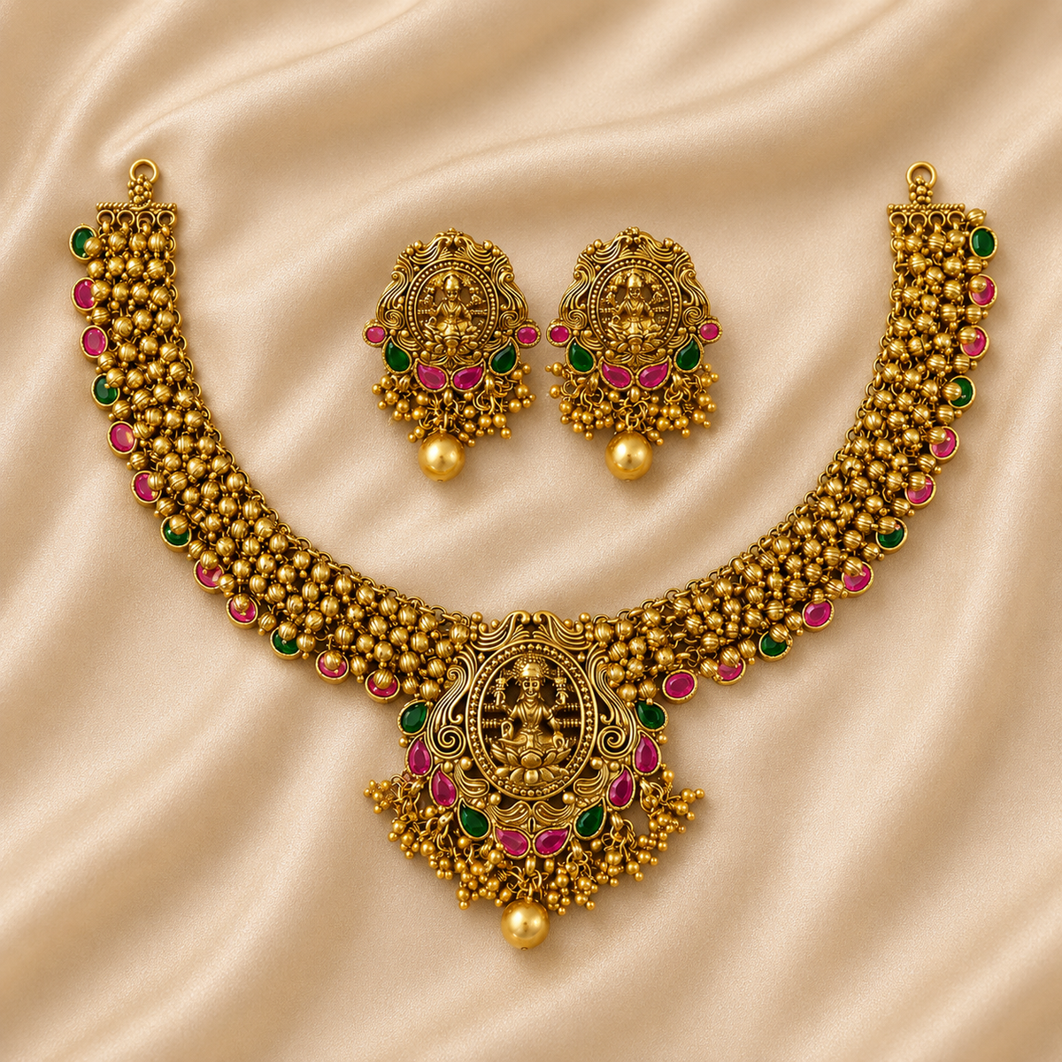 Lakshmi Antique Beaded Temple Choker Set