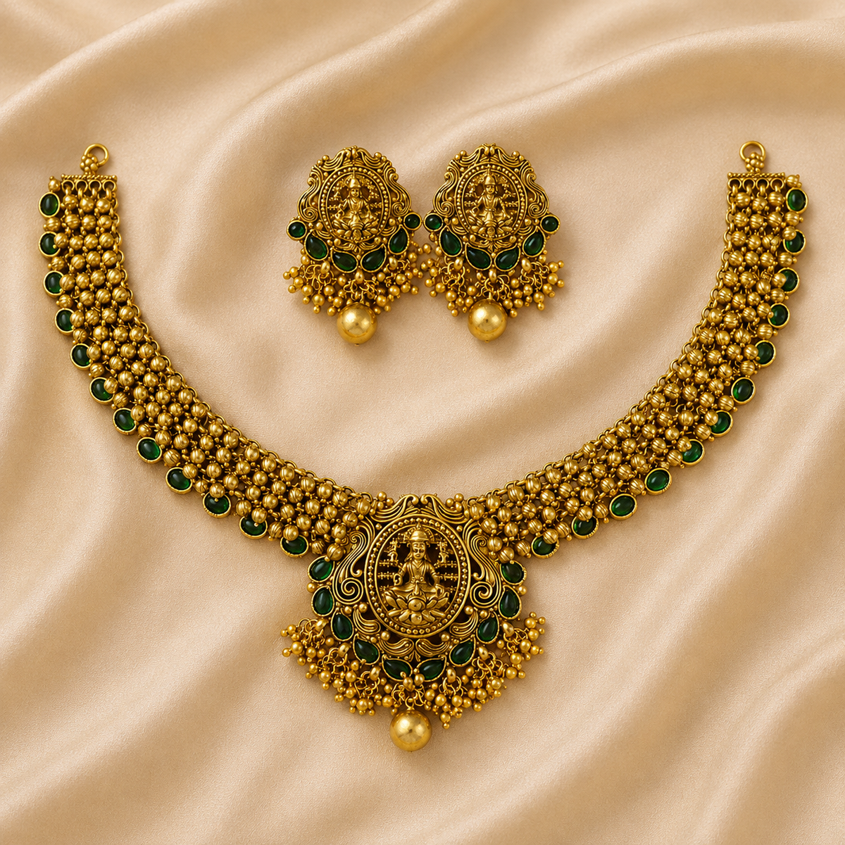 Lakshmi Emerald Antique Necklace Set