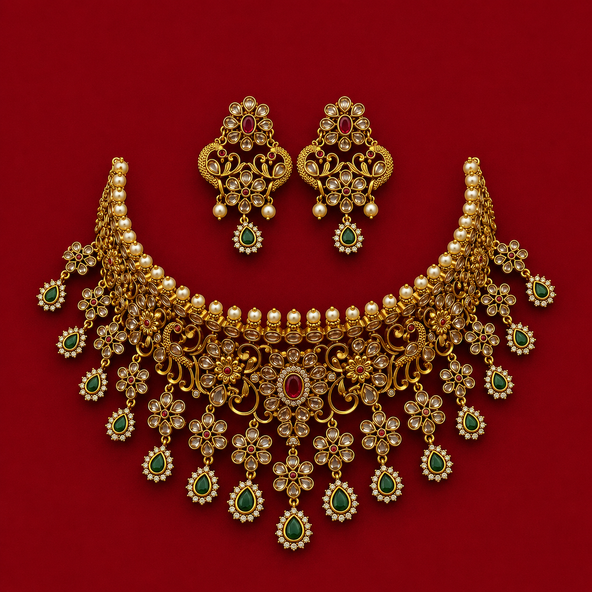 Antique Floral Kundan Bridal Choker Set