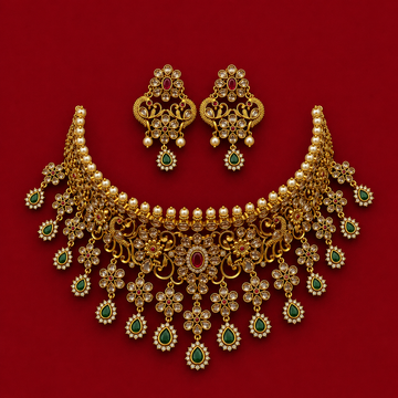 Antique Floral Kundan Bridal Choker Set