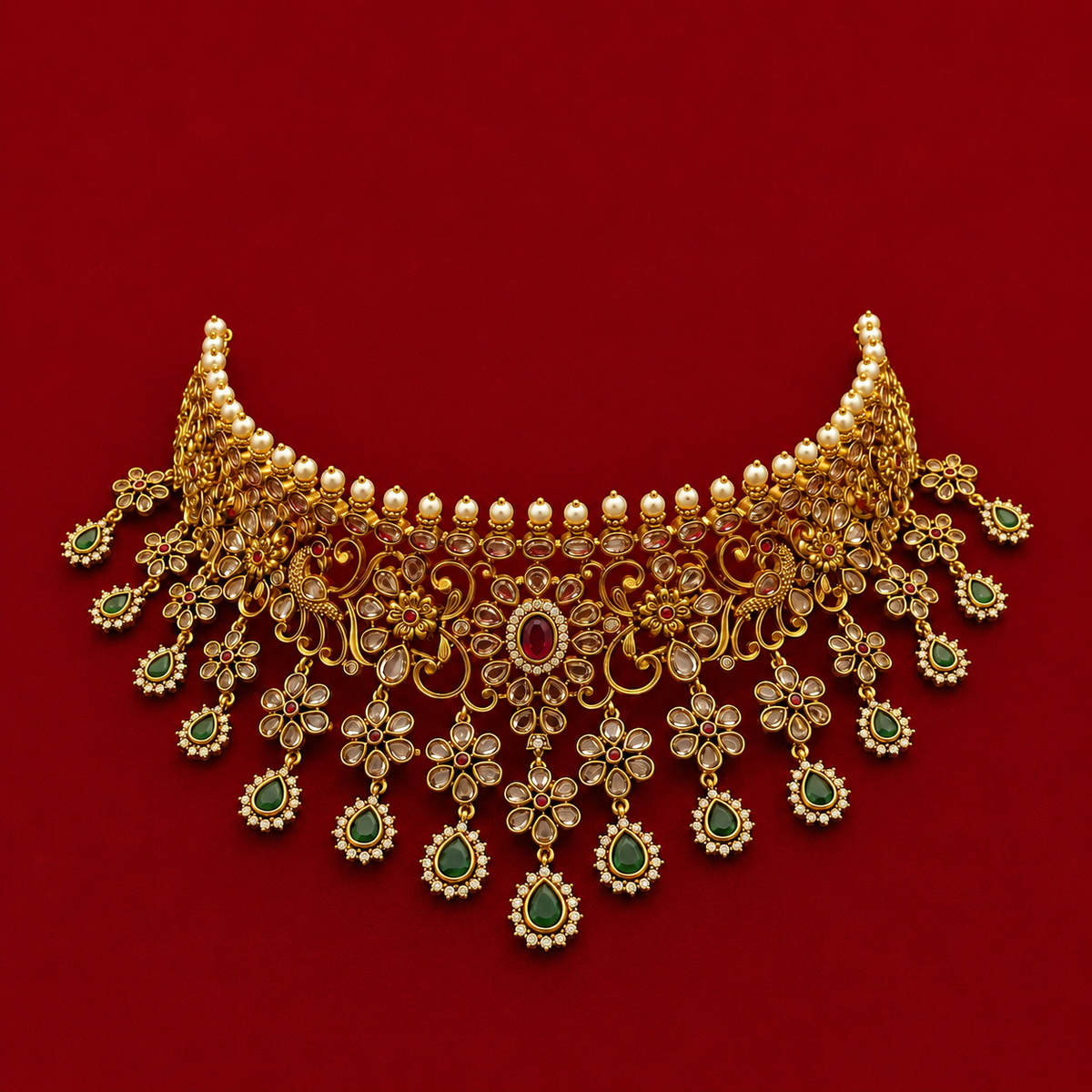 Antique Floral Kundan Bridal Choker Set