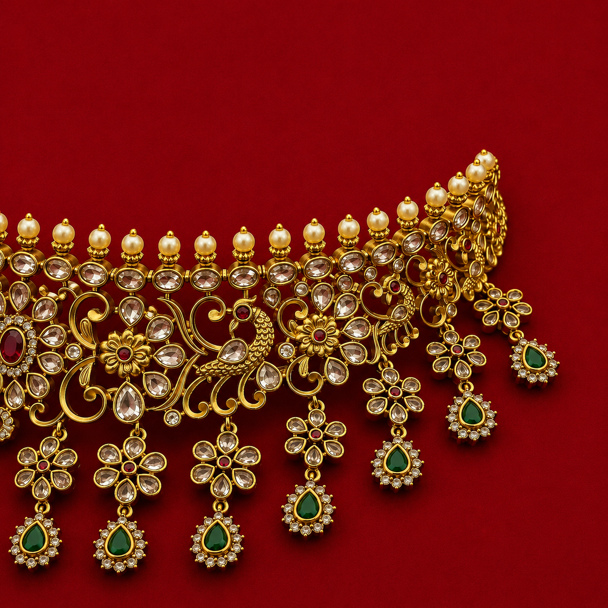 Antique Floral Kundan Bridal Choker Set