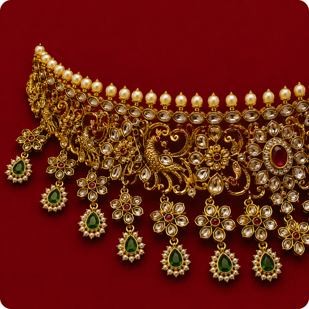 Antique Floral Kundan Bridal Choker Set