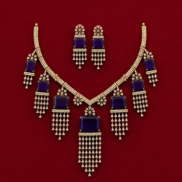 Purple Stone CZ Drop Necklace Set
