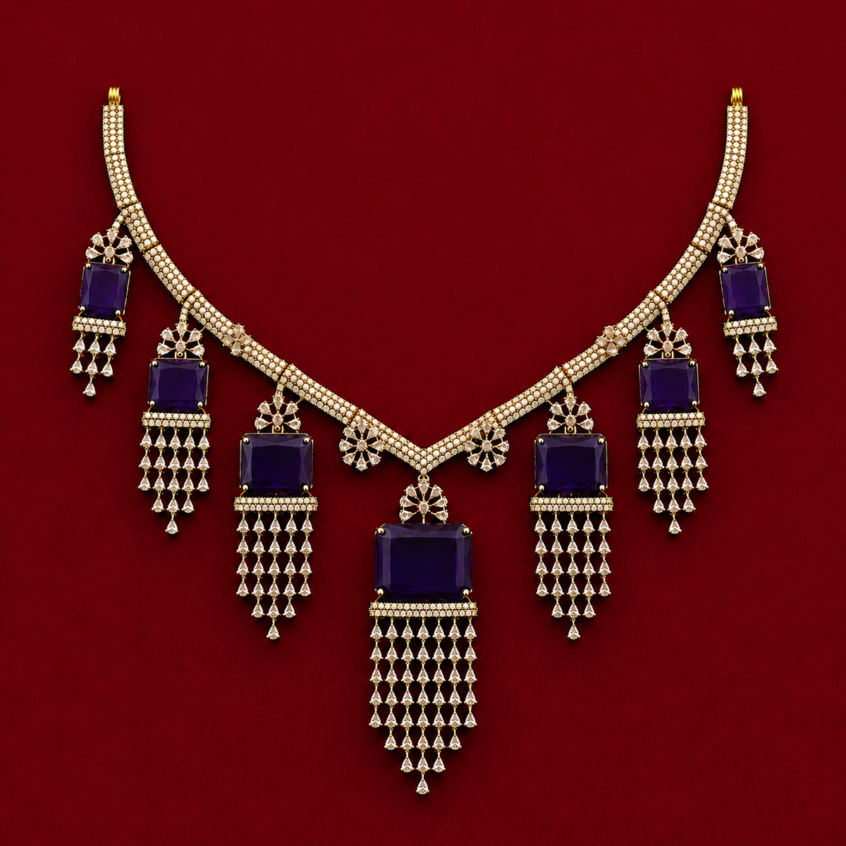 Purple Stone CZ Drop Necklace Set