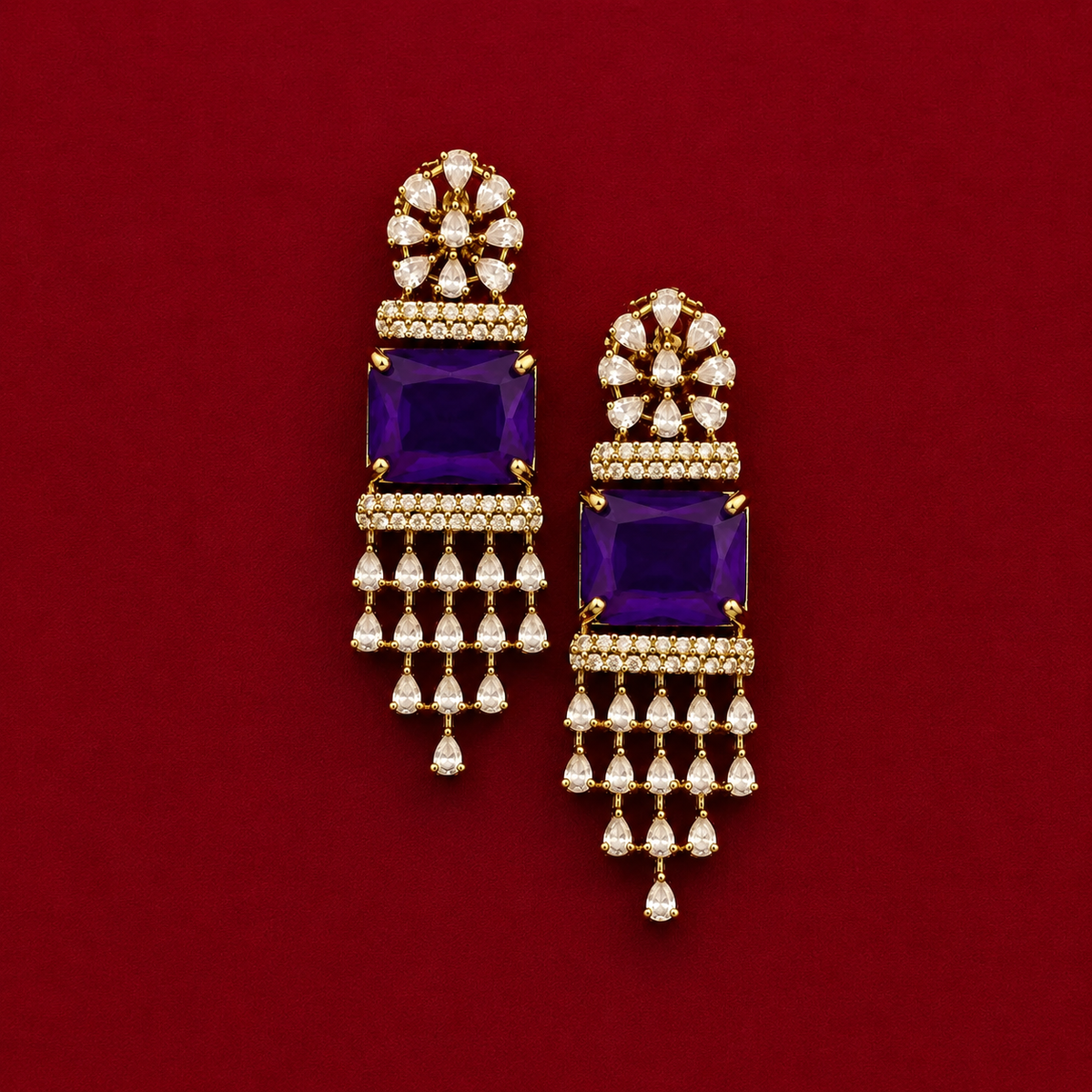 Purple Stone CZ Drop Necklace Set