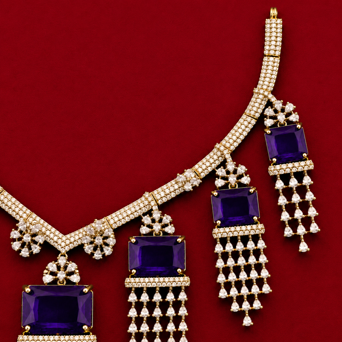Purple Stone CZ Drop Necklace Set