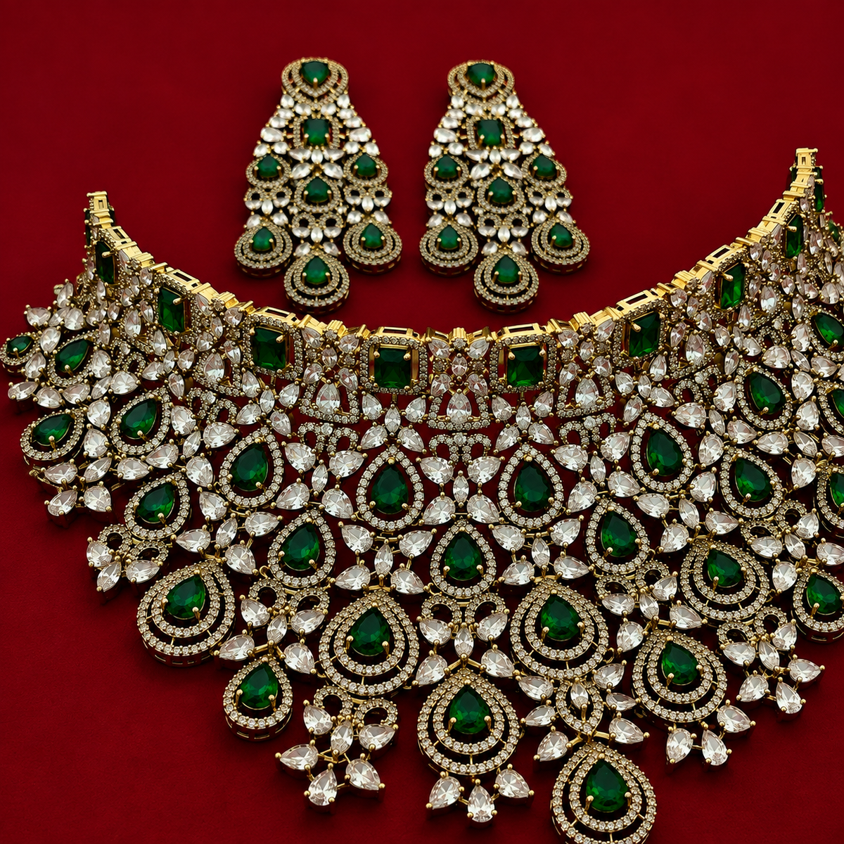 Grandeur Premium Emerald CZ Choker Set