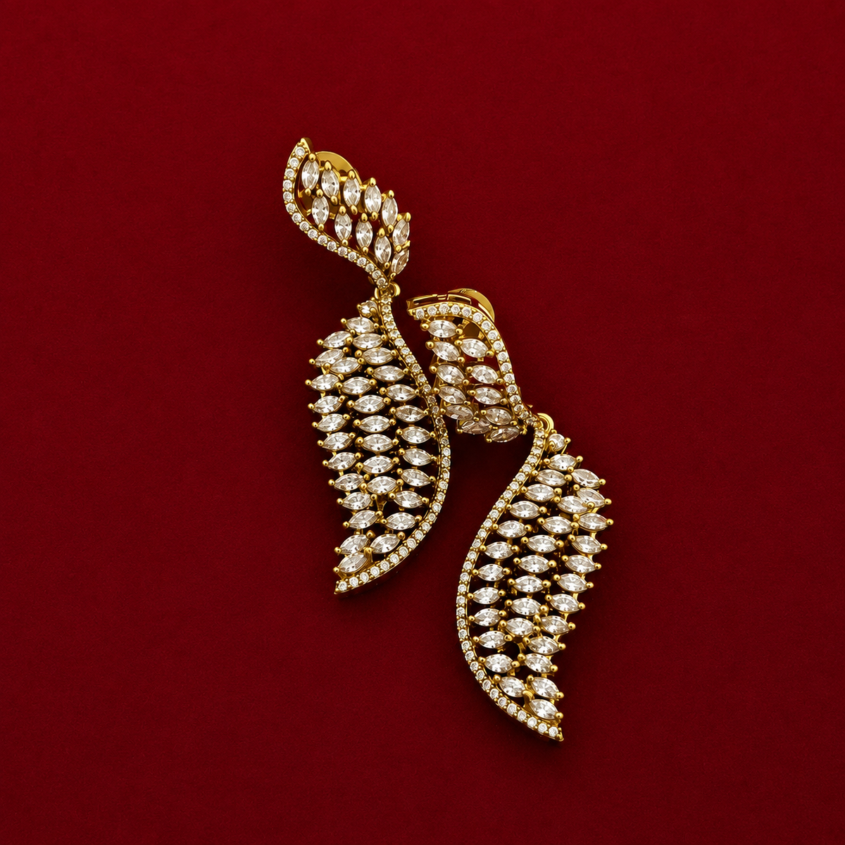 Elegant CZ Leaf Necklace Set