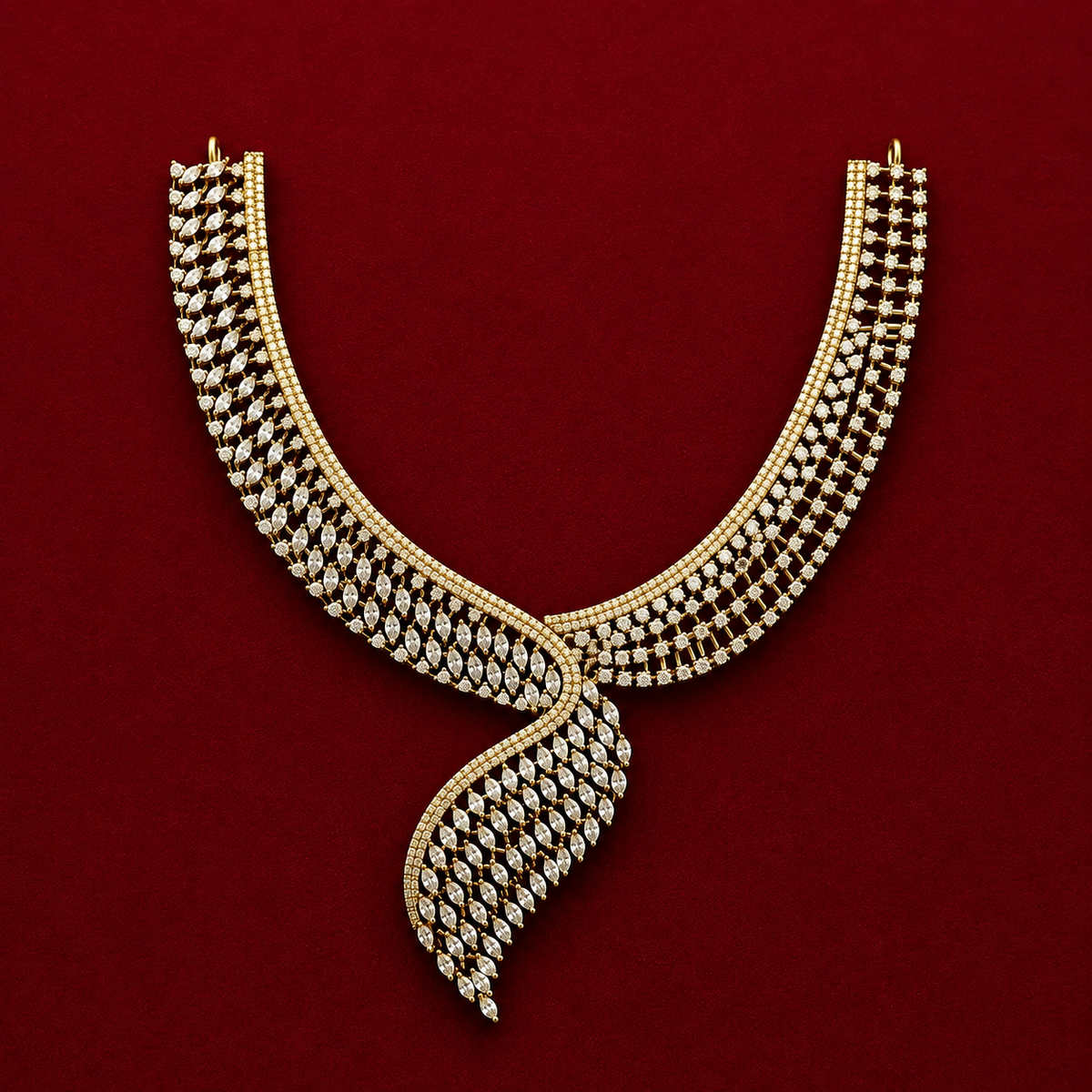 Elegant CZ Leaf Necklace Set
