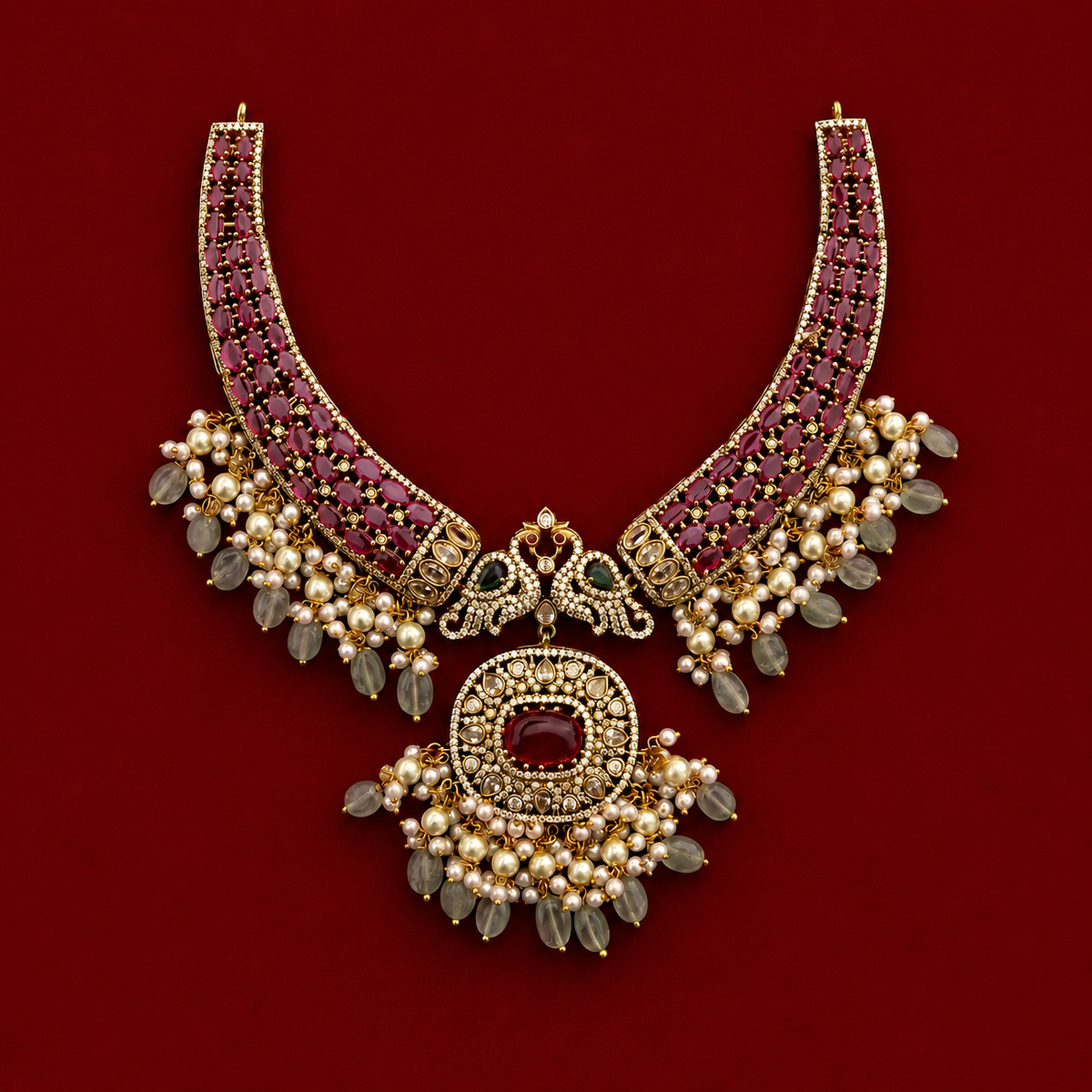 Peacock Ruby Kundan Choker Necklace Set