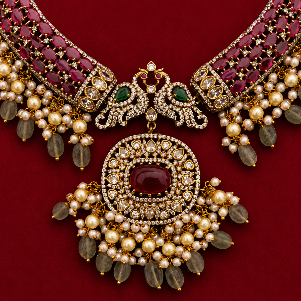 Peacock Ruby Kundan Choker Necklace Set