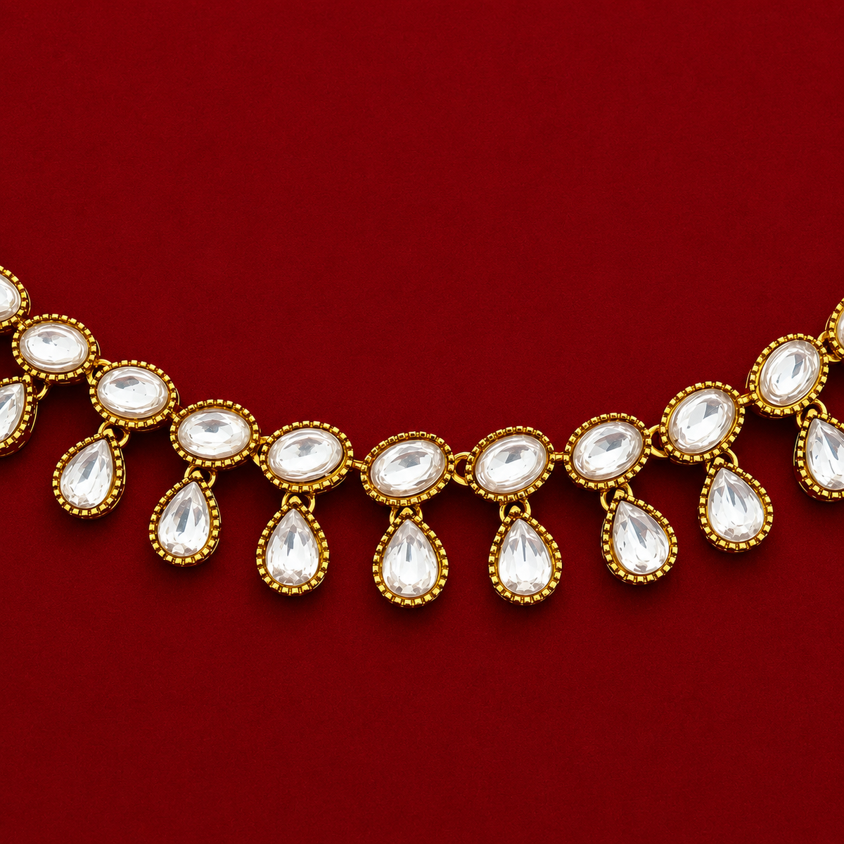Crystal Kundan Double Layer Necklace Set