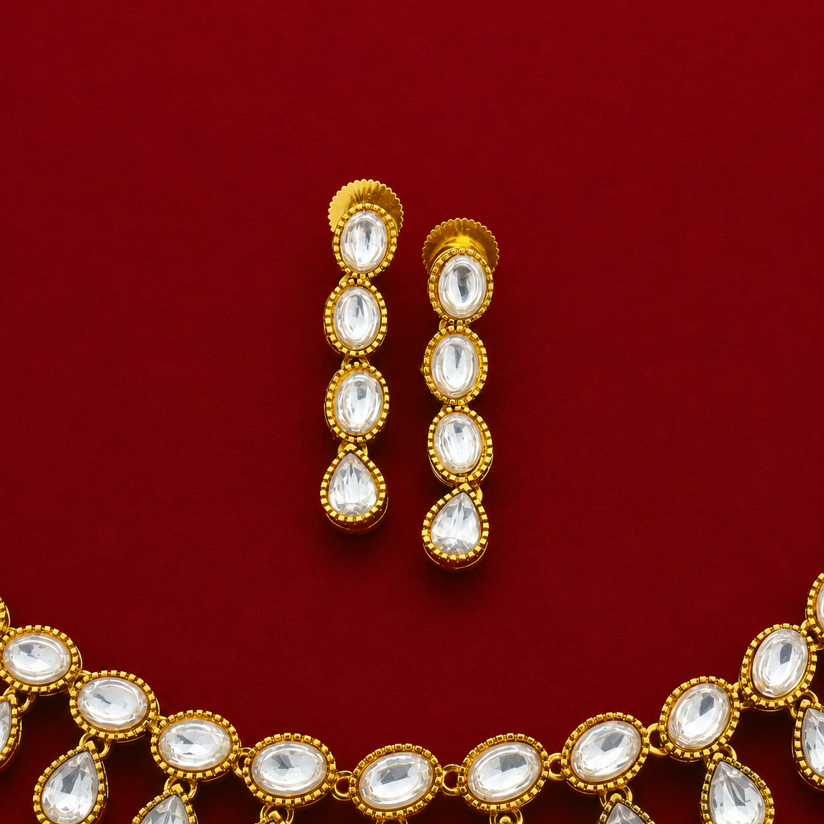 Crystal Kundan Double Layer Necklace Set
