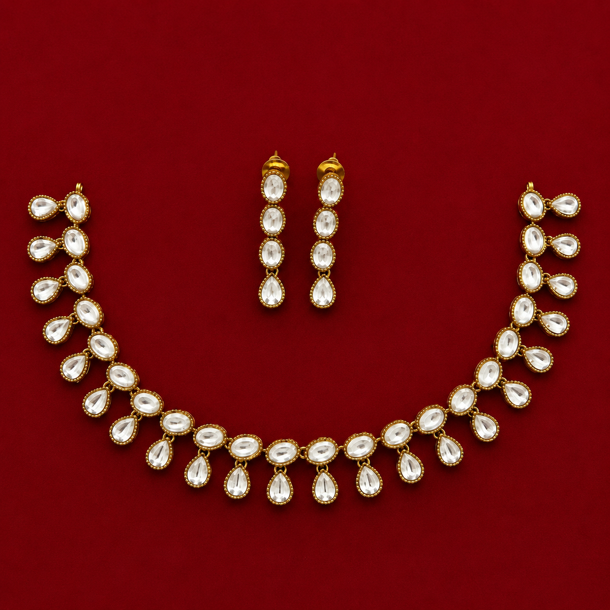 Crystal Kundan Double Layer Necklace Set
