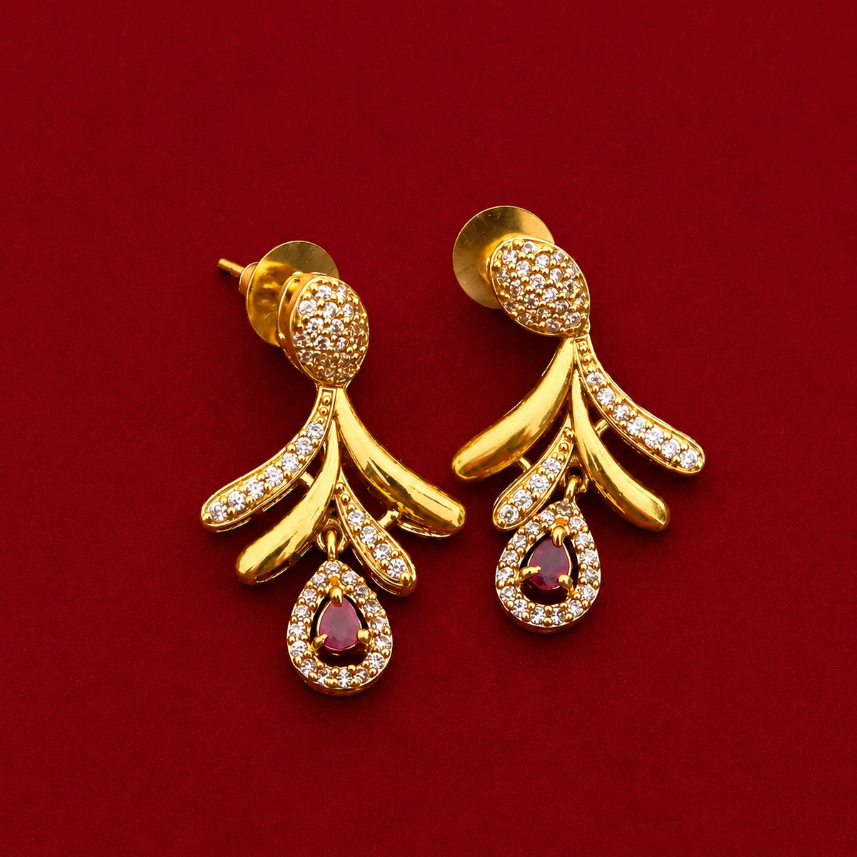Ruby Leaf CZ Necklace Set