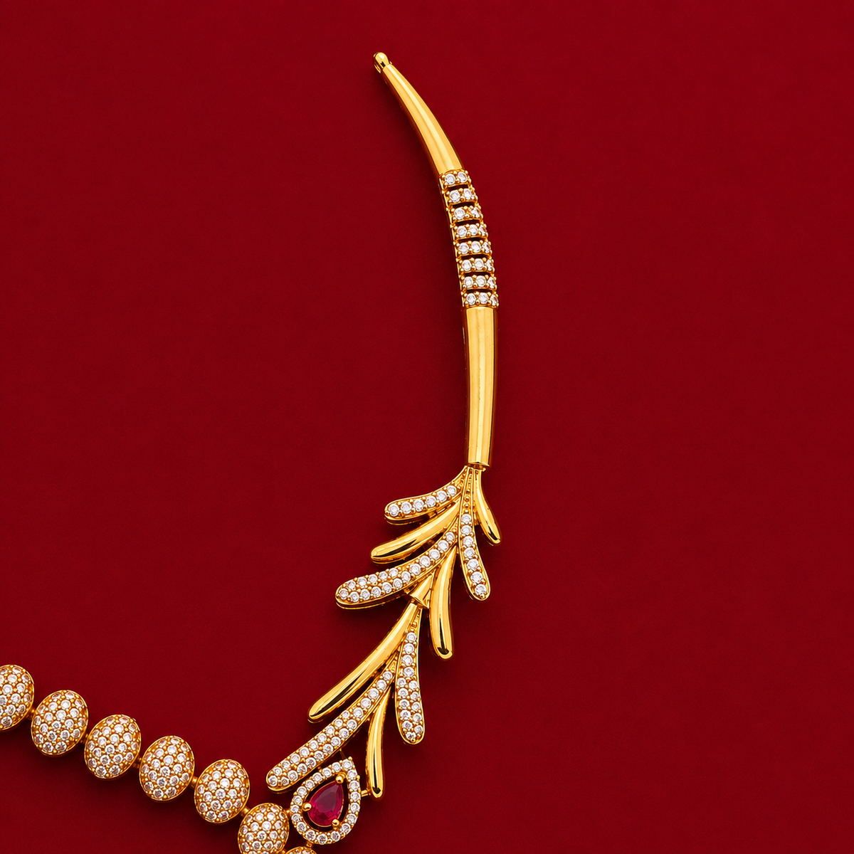 Ruby Leaf CZ Necklace Set