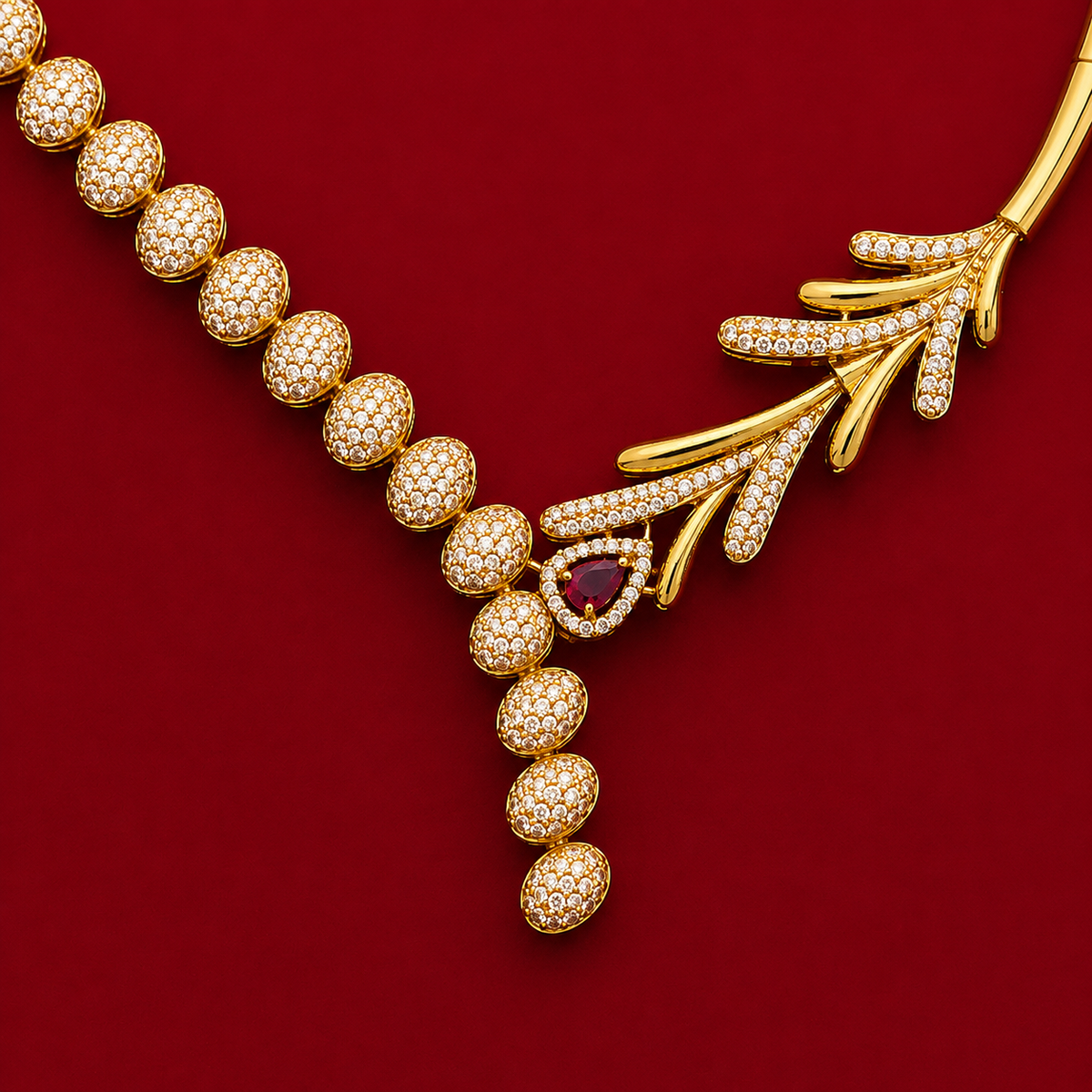 Ruby Leaf CZ Necklace Set
