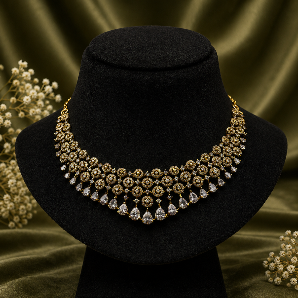 Diamond Floral Layered Necklace Set