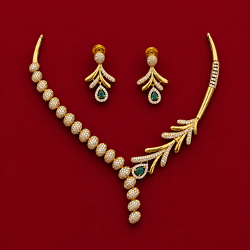 Emerald Leaf CZ Necklace Set