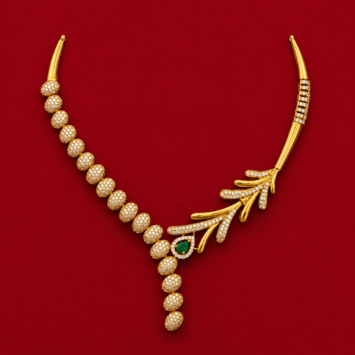 Emerald Leaf CZ Necklace Set