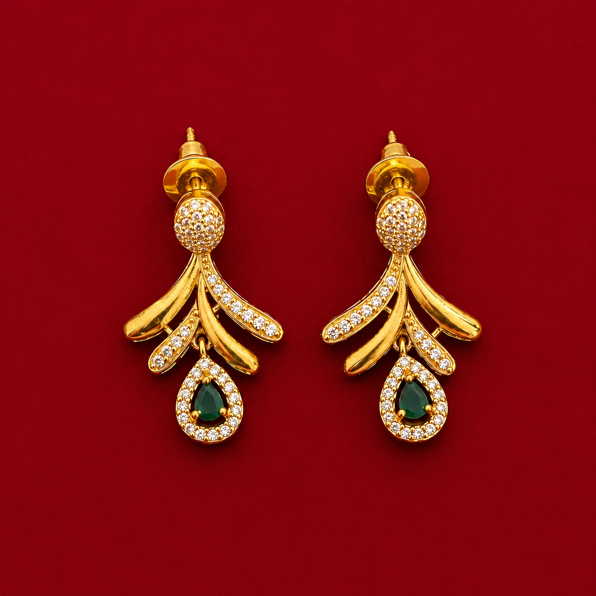 Emerald Leaf CZ Necklace Set