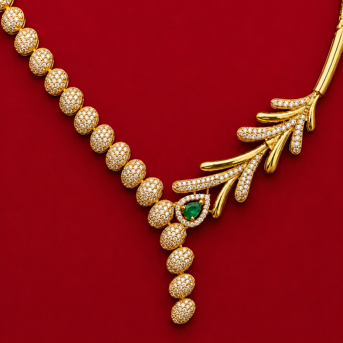 Emerald Leaf CZ Necklace Set