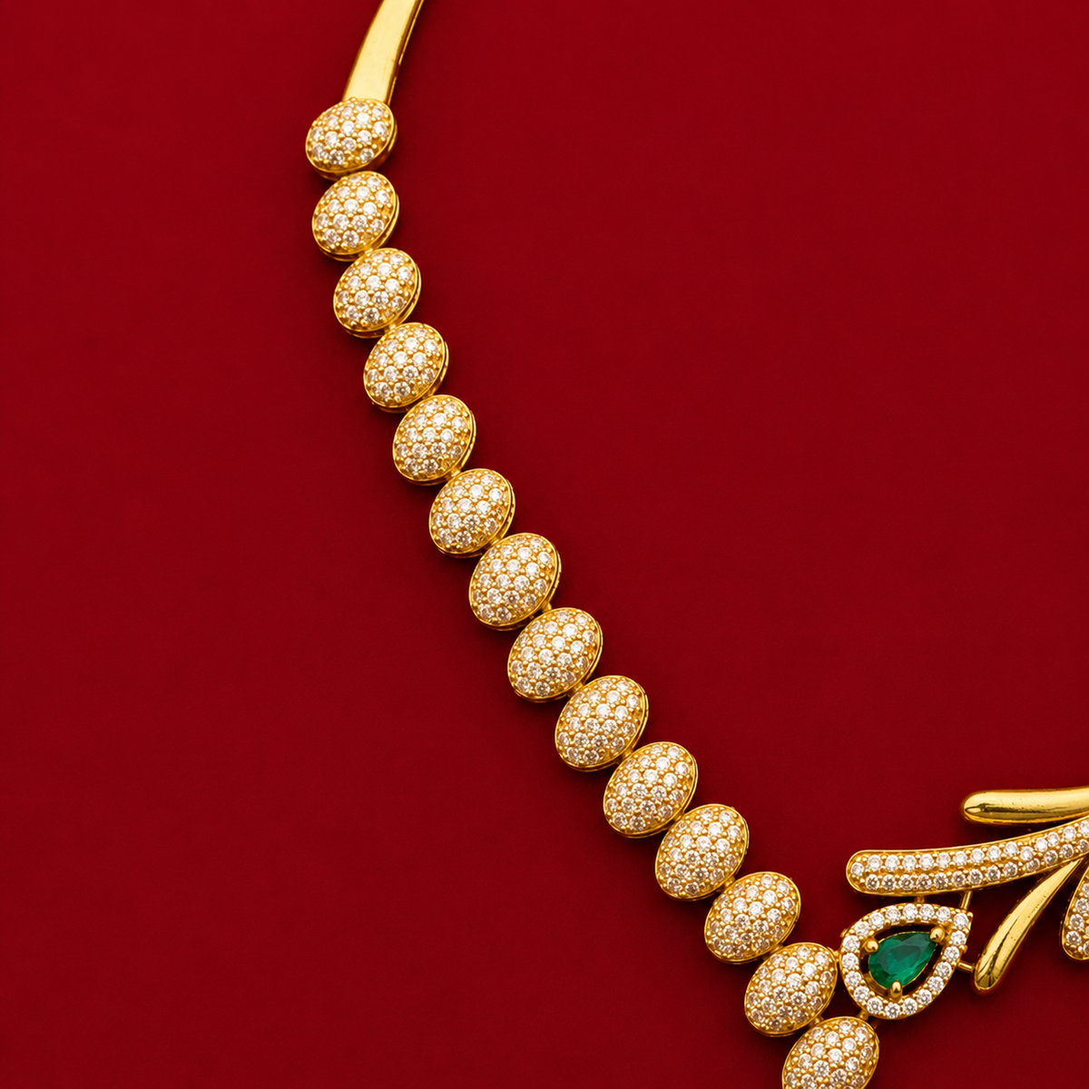 Emerald Leaf CZ Necklace Set