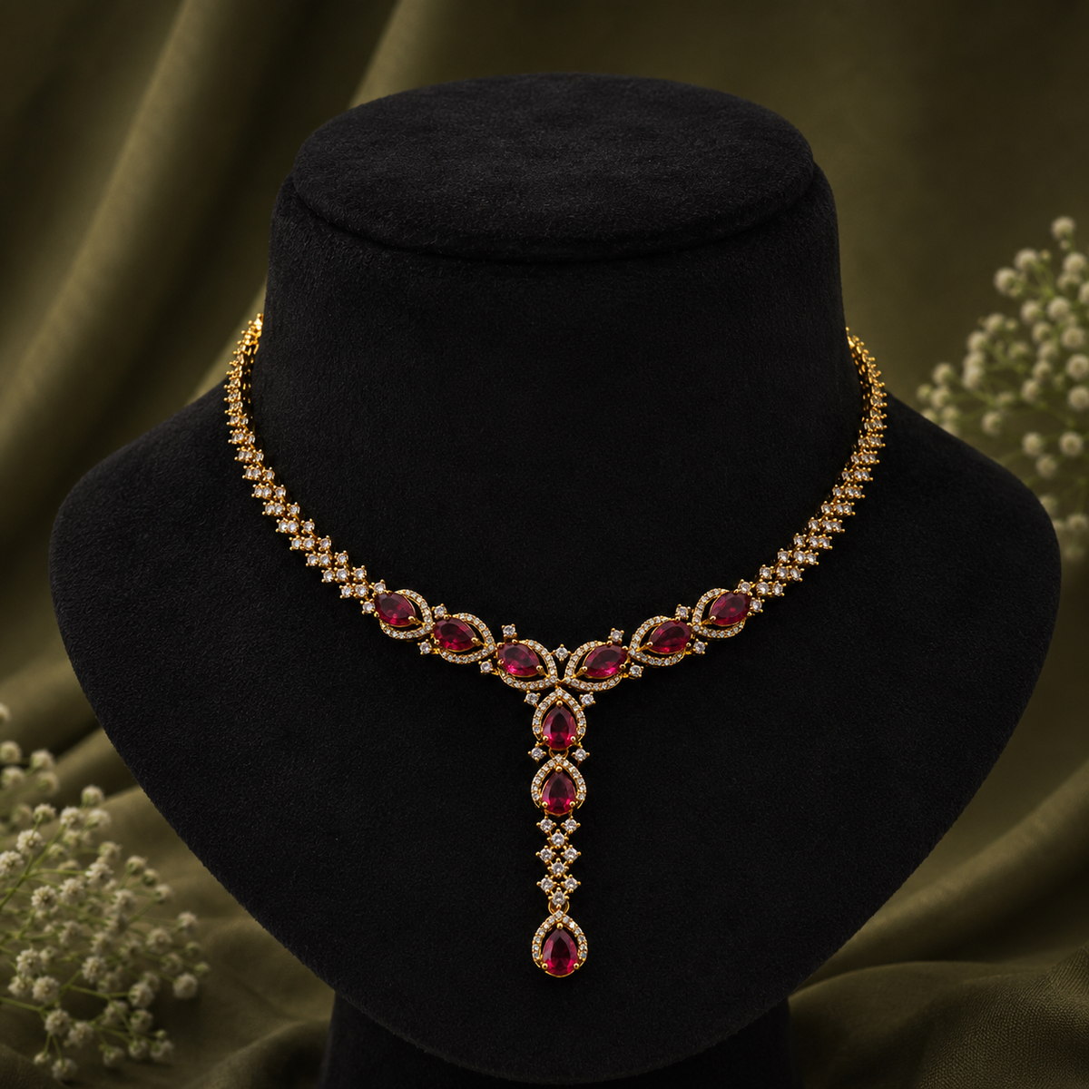 Ruby Teardrop Necklace Set