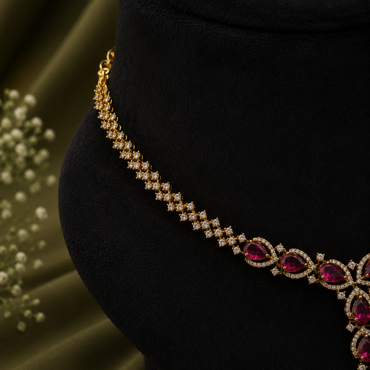 Ruby Teardrop Necklace Set