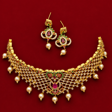 Ruby Green CZ Pearl Choker Set for Kids / Girls