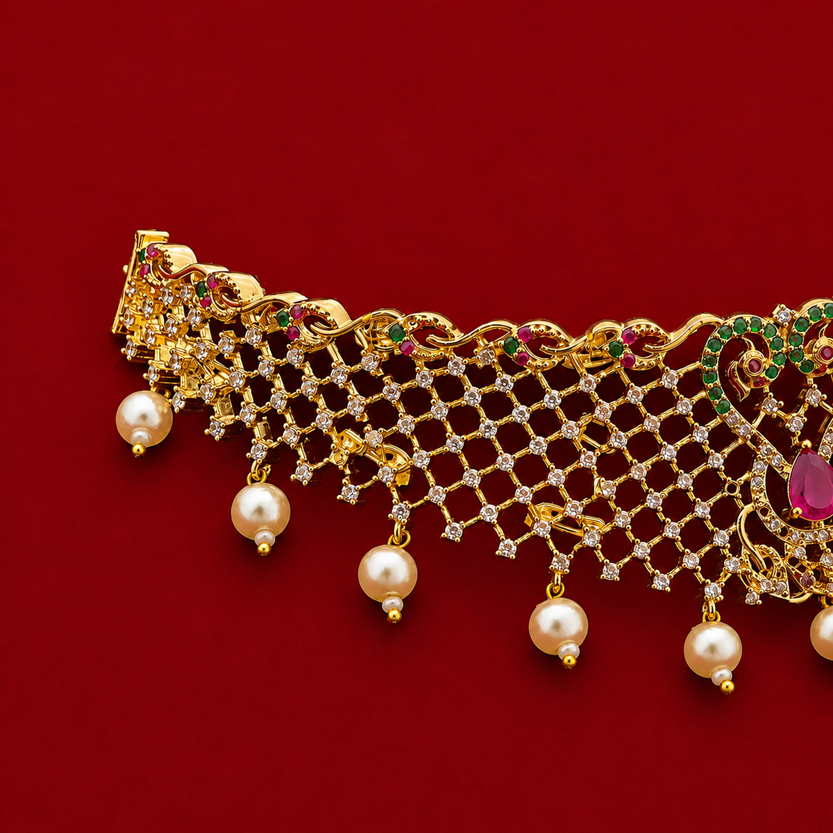 Ruby Green CZ Pearl Choker Set for Kids / Girls