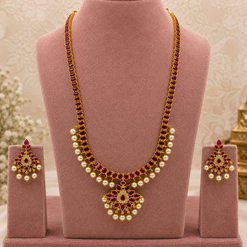 Ruby Pearl Long Necklace Set