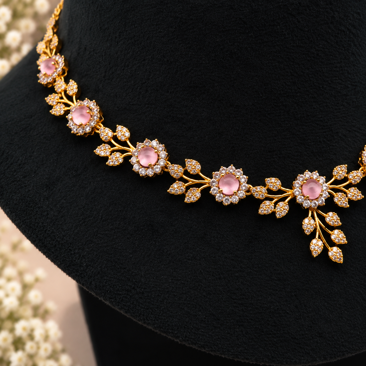 Rose Gold Floral Necklace Set