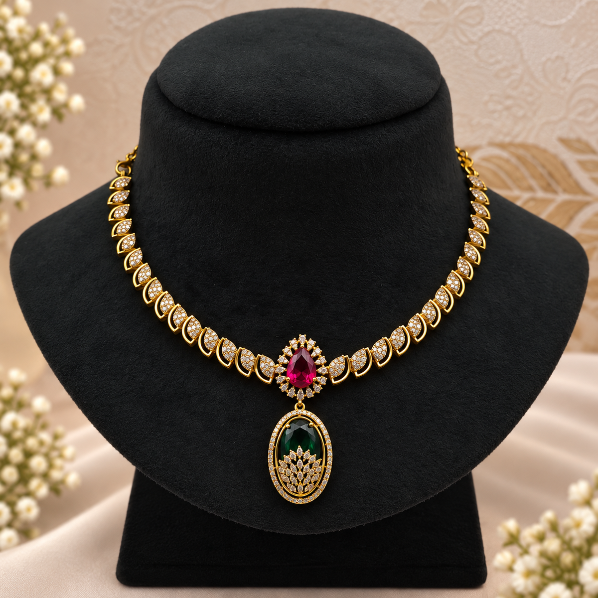 Ruby Emerald Leaf Cascade Set
