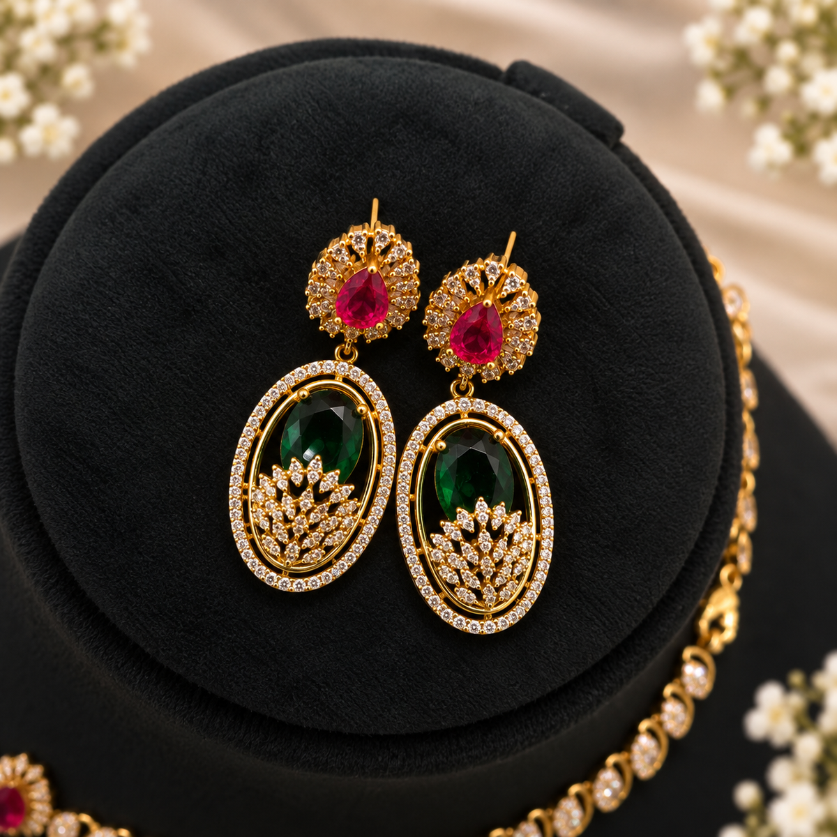 Ruby Emerald Leaf Cascade Set