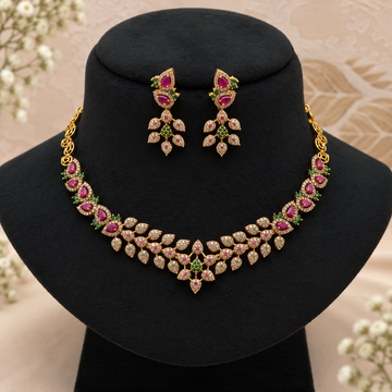 Ruby Emerald Leaf Necklace Set
