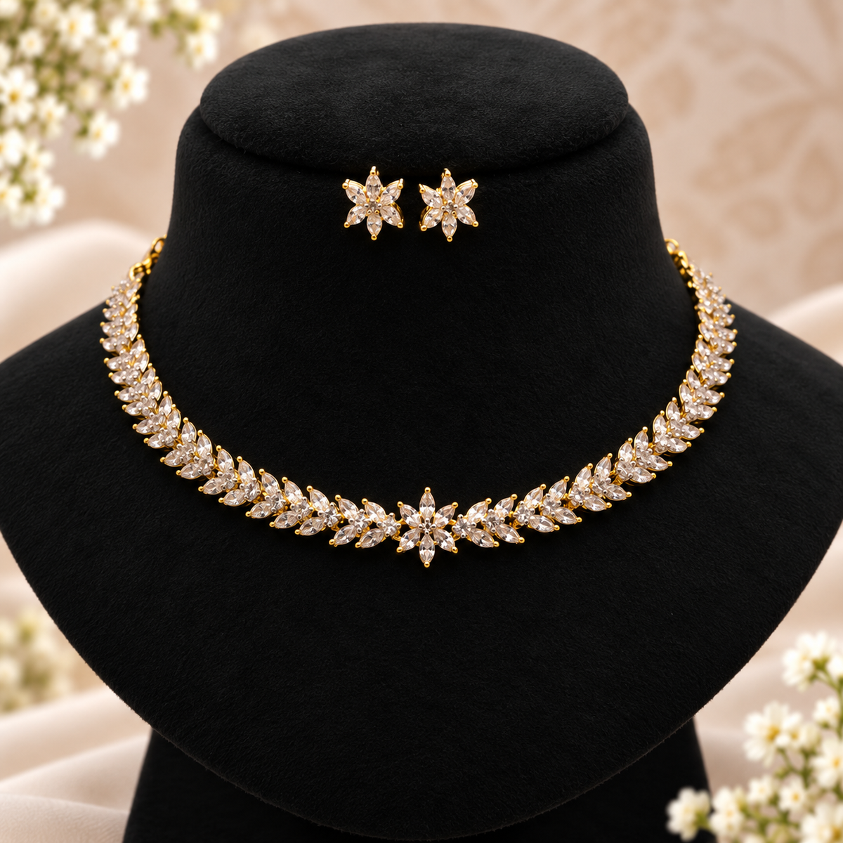 Crystal Leaf Bloom Necklace Set