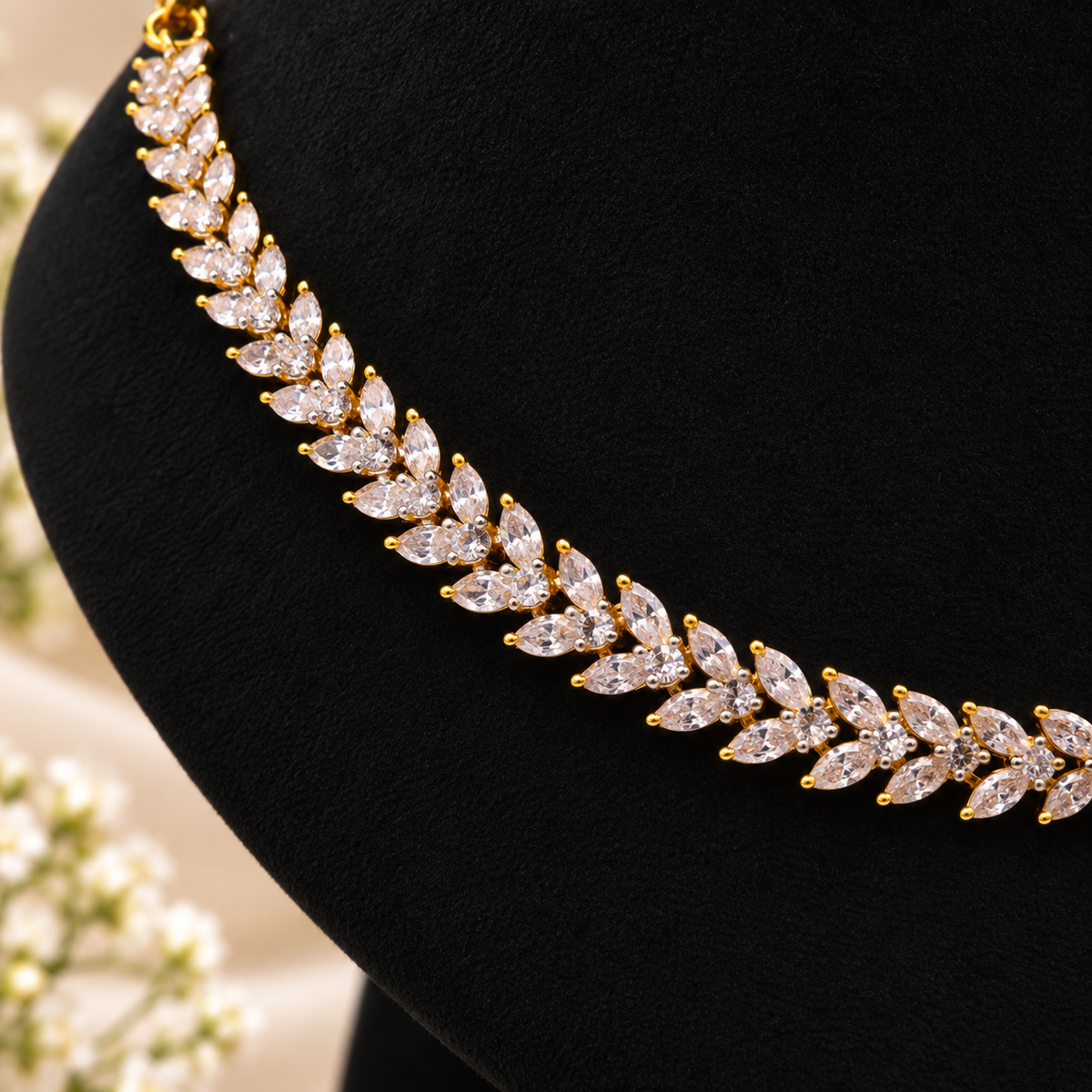 Crystal Leaf Bloom Necklace Set